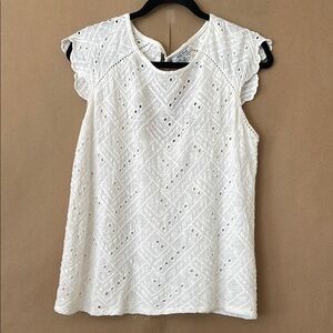 Lucky Brand White Eyelet Cap Sleeve Top